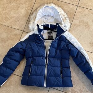 Spyder Navy and White Kids Puffer Jacket